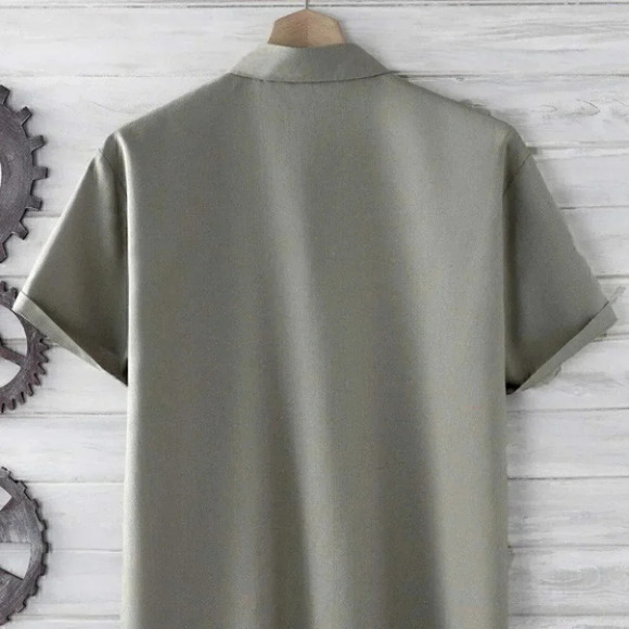 Grey Basic Men's Button Up Shirt - Picture 3 of 6